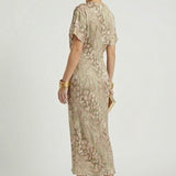 Damen Midi Kleid mit Plisseerock und Blumenmuster
