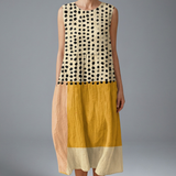 Damen Midi Kleid mit Polka-Muster und Colourblock-Design