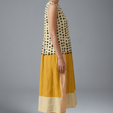 Damen Midi Kleid mit Polka-Muster und Colourblock-Design