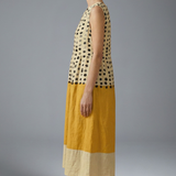 Damen Midi Kleid mit Polka-Muster und Colourblock-Design