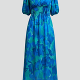 Damen Midi Kleid mit Puffärmeln und Blumenmuster