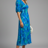 Damen Midi Kleid mit Puffärmeln und Blumenmuster