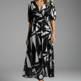 Damen Midi Kleid mit Puffärmeln und Blumenmuster