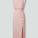 Damen Midi-Kleid mit Rundhalsausschnitt und Knopf-Schlitz