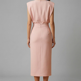 Damen Midi-Kleid mit Rundhalsausschnitt und Knopf-Schlitz