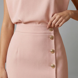 Damen Midi-Kleid mit Rundhalsausschnitt und Knopf-Schlitz