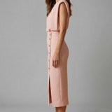 Damen Midi-Kleid mit Rundhalsausschnitt und Knopf-Schlitz