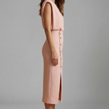 Damen Midi-Kleid mit Rundhalsausschnitt und Knopf-Schlitz