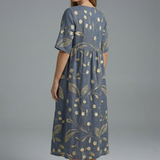 Damen Midi Kleid mit Rundhalsausschnitt und Blumenmuster