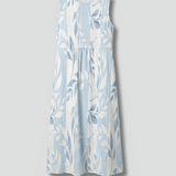 Damen Midi-Kleid mit Rundhalsausschnitt und Blattmuster