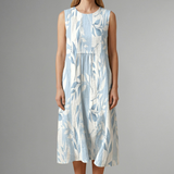 Damen Midi-Kleid mit Rundhalsausschnitt und Blattmuster
