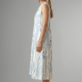 Damen Midi-Kleid mit Rundhalsausschnitt und Blattmuster
