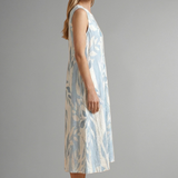 Damen Midi-Kleid mit Rundhalsausschnitt und Blattmuster