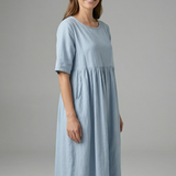Damen Midi-Kleid mit Rundhalsausschnitt und kurzen Ärmeln