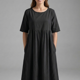 Damen Midi-Kleid mit Rundhalsausschnitt und kurzen Ärmeln