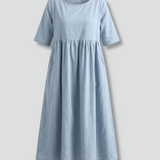 Damen Midi Kleid mit Rundhalsausschnitt und kurzen Ärmeln