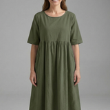 Damen Midi Kleid mit Rundhalsausschnitt und kurzen Ärmeln