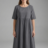 Damen Midi Kleid mit Rundhalsausschnitt und kurzen Ärmeln