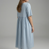 Damen Midi Kleid mit Rundhalsausschnitt und kurzen Ärmeln