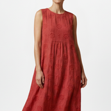 Damen Midi-Kleid mit Rundhalsausschnitt und ärmellosem Design