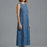 Damen Midi-Kleid mit Rundhalsausschnitt und ärmellosem Design