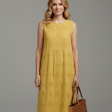 Damen Midi-Kleid mit Rundhalsausschnitt und ärmellosem Design