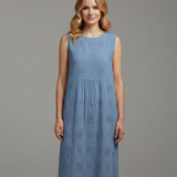 Damen Midi-Kleid mit Rundhalsausschnitt und ärmellosem Design