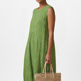 Damen Midi-Kleid mit Rundhalsausschnitt und ärmellosem Design