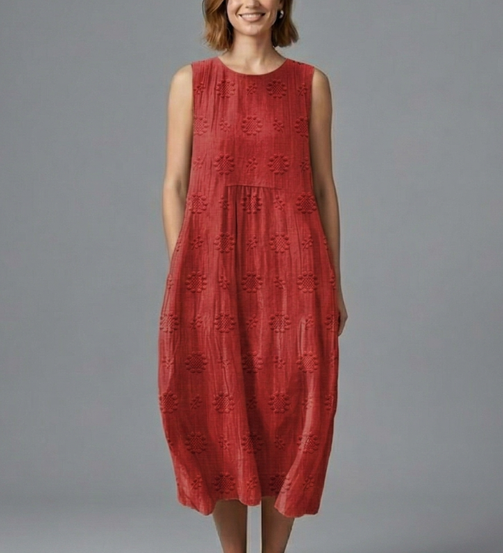 Damen Midi-Kleid mit Rundhalsausschnitt und ärmellosem Design