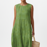Damen Midi-Kleid mit Rundhalsausschnitt und ärmellosem Design