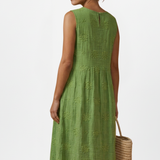 Damen Midi-Kleid mit Rundhalsausschnitt und ärmellosem Design