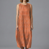 Damen Midi-Kleid mit Rundhalsausschnitt und ärmellosem Design