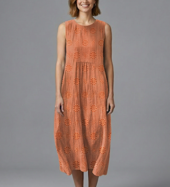 Damen Midi-Kleid mit Rundhalsausschnitt und ärmellosem Design