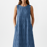Damen Midi-Kleid mit Rundhalsausschnitt und ärmellosem Design