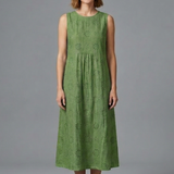 Damen Midi-Kleid mit Rundhalsausschnitt und ärmellosem Design