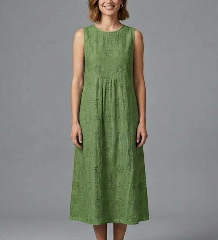 Damen Midi-Kleid mit Rundhalsausschnitt und ärmellosem Design