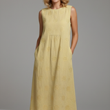 Damen Midi-Kleid mit Rundhalsausschnitt und ärmellosem Design