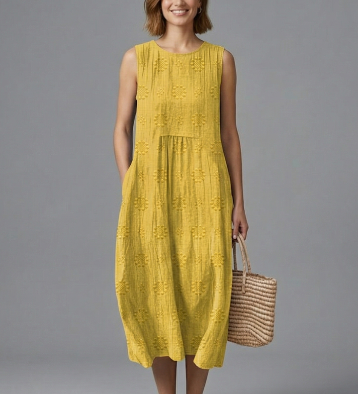 Damen Midi-Kleid mit Rundhalsausschnitt und ärmellosem Design
