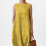 Damen Midi-Kleid mit Rundhalsausschnitt und ärmellosem Design
