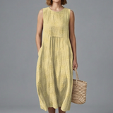 Damen Midi-Kleid mit Rundhalsausschnitt und ärmellosem Design
