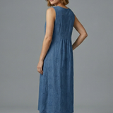 Damen Midi-Kleid mit Rundhalsausschnitt und ärmellosem Design