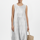 Damen Midi-Kleid mit Rundhalsausschnitt und ärmellosem Design
