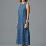 Damen Midi-Kleid mit Rundhalsausschnitt und ärmellosem Design