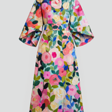 Damen Midi-Kleid mit Rundhalsausschnitt und weiten Ärmeln