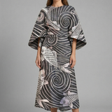 Damen Midi-Kleid mit Rundhalsausschnitt und weiten Ärmeln