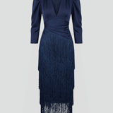 Damen Midi-Kleid mit Rundhalsausschnitt und weiten Ärmeln