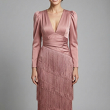 Damen Midi-Kleid mit Rundhalsausschnitt und weiten Ärmeln