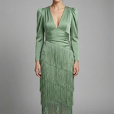 Damen Midi-Kleid mit Rundhalsausschnitt und weiten Ärmeln