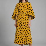 Damen Midi-Kleid mit Rundhalsausschnitt und weiten Ärmeln