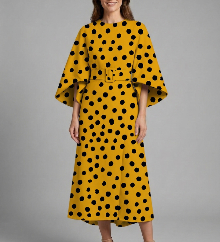 Damen Midi-Kleid mit Rundhalsausschnitt und weiten Ärmeln